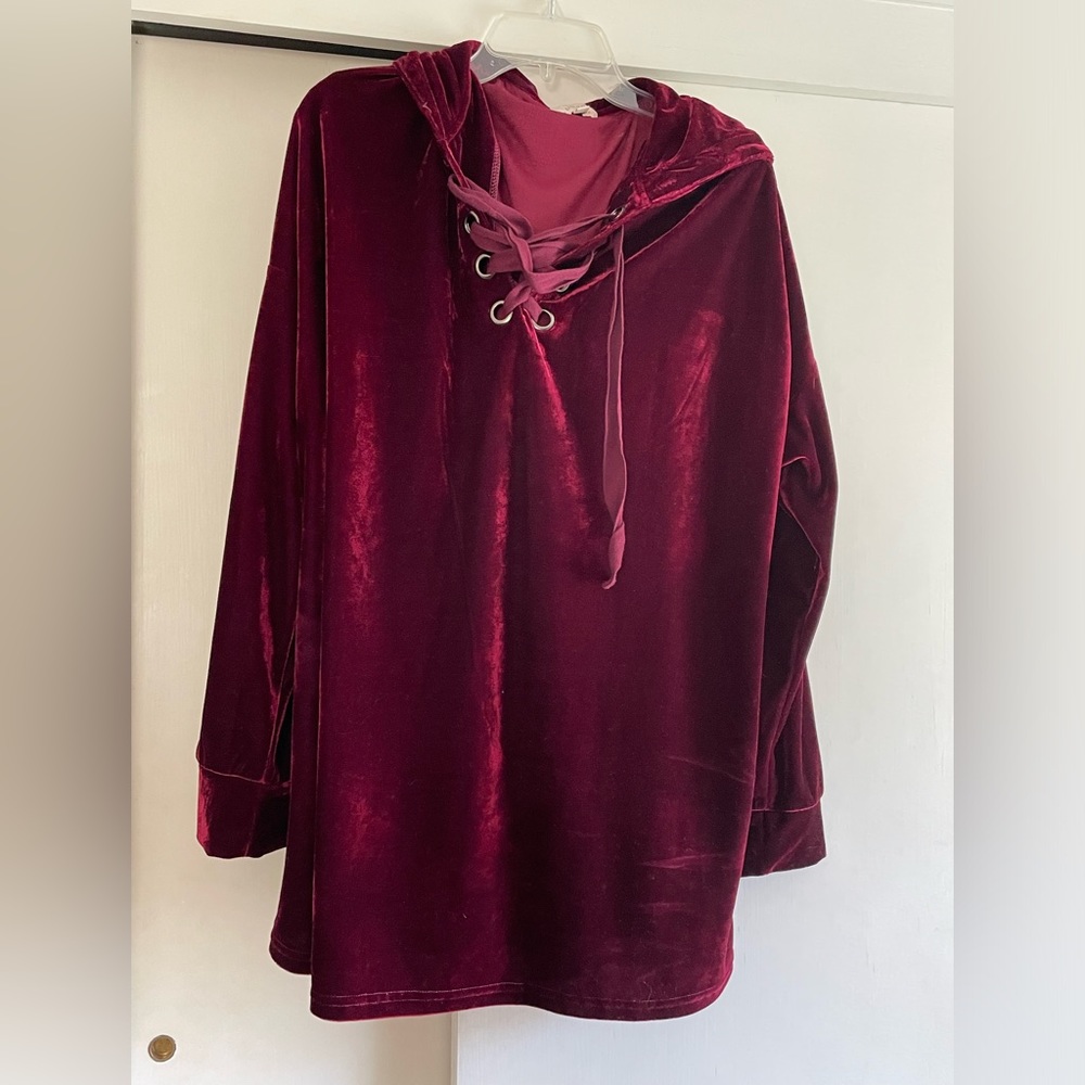 Umgee Deep Red Velvet type Top